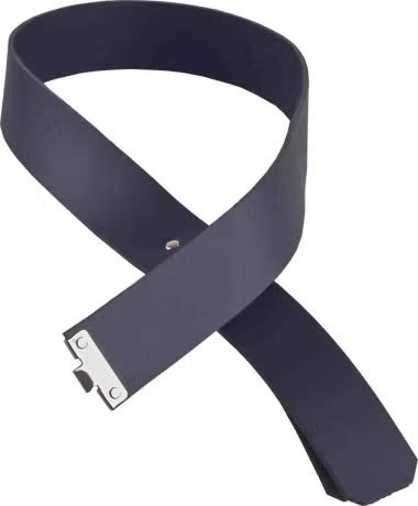 Ein glatter, flacher Lederriemen mit Metallverschluss und Nieten