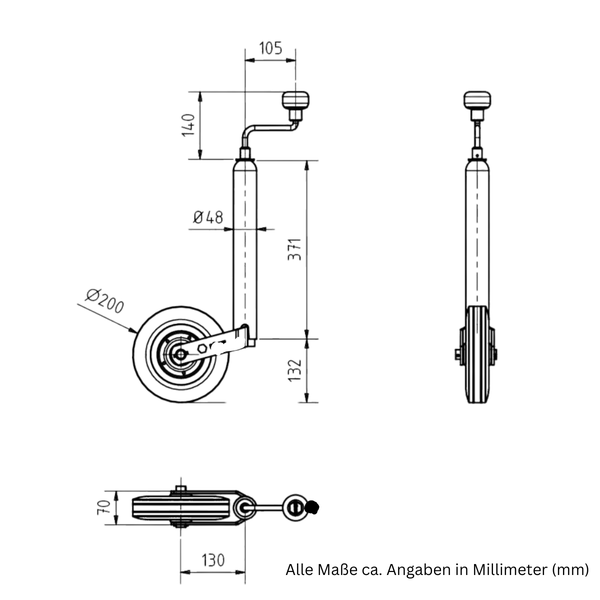 Anhänger-Stützrad 150kg inkl. Klemmhalter Ø48mm & Befestigungsmaterial