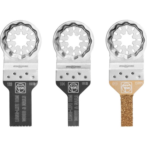 Drei Multifunktionswerkzeug-Sägeblätter für Holz und Nägel mit Starlock-Aufnahme