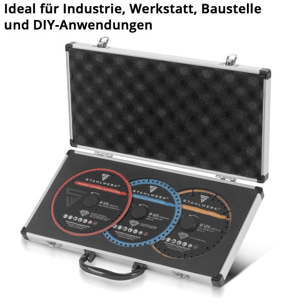 STAHLWERK Diamanttrennscheiben Set im Koffer für Industrie, Werkstatt, Baustelle und Heimwerker Anwendungen