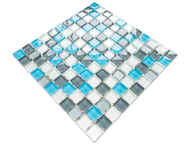 Glasmosaik auf Netz für Bad und Küche 30cm x 30cm  - Blue Harmony