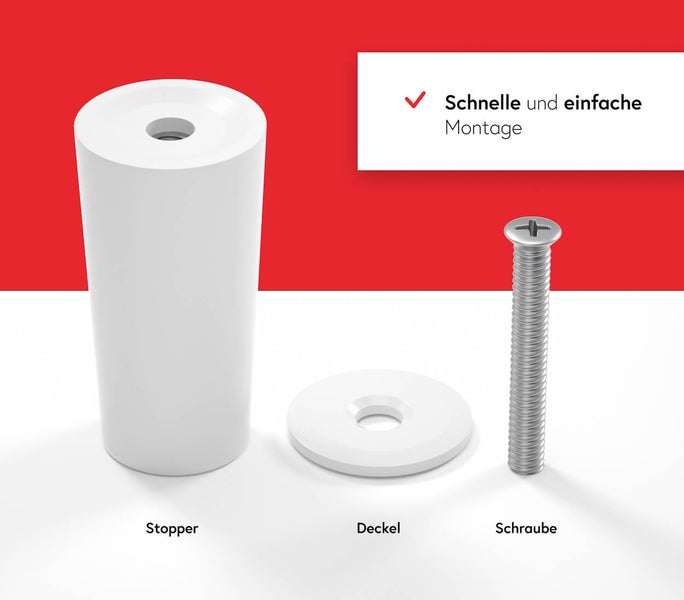 Stopper, Deckel und Schraube für eine schnelle und einfache Montage