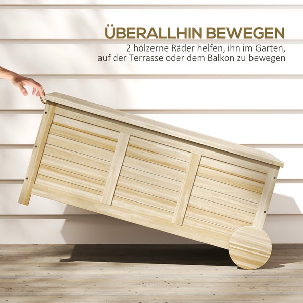 Holzkiste mit Rädern zum einfachen Transport im Garten