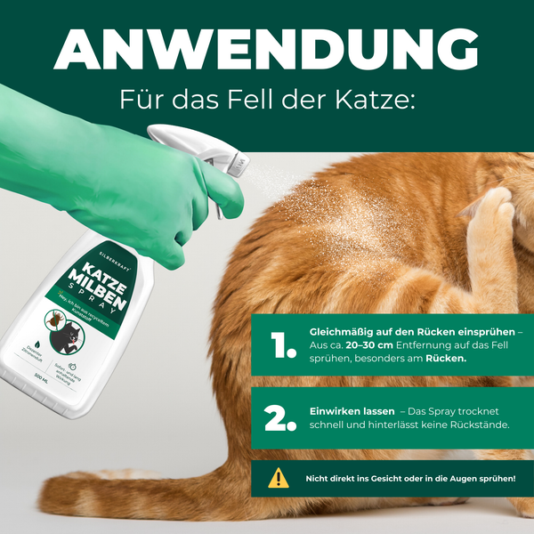 Silberkraft Milbenspray Katzen 500 ml, Abwehrmittel gegen Grabmilben & Herbstgrasmilben,  Anti-Milben-Mittel für Katzenfell, Schlafplätze und Umgebung