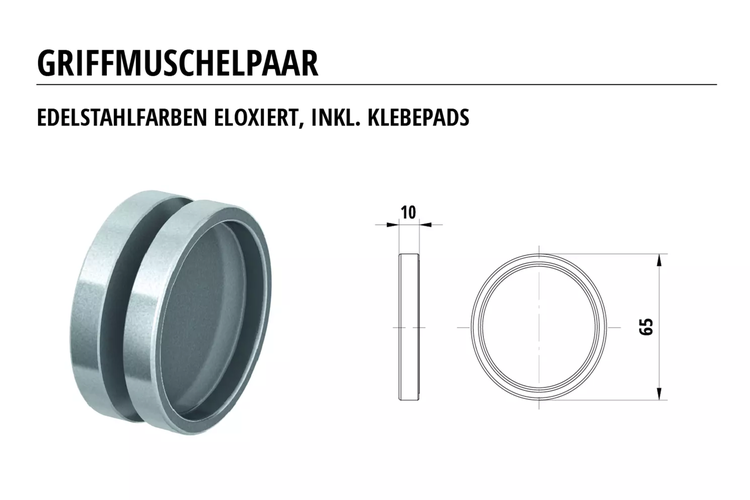 Glas-Griffmuscheln rund (silber) passend für ClassicPocket & PremiumPocket Systeme