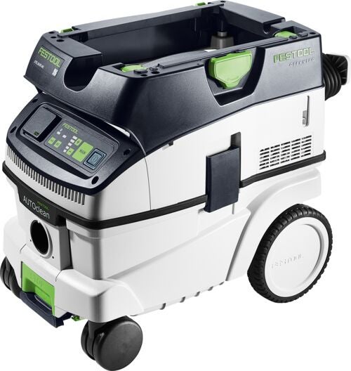 Festool Absaugmobil mit Saugschlauch und zwei Filtersäcken.