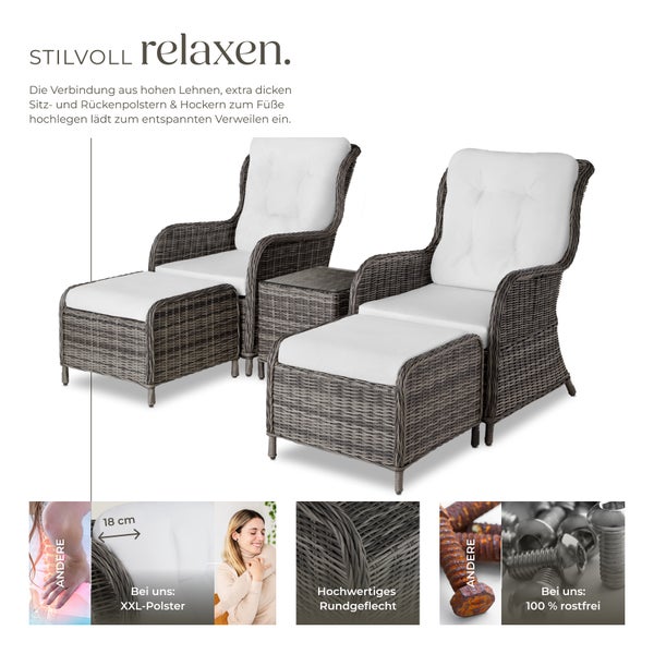 Gartenlounge Set mit Sesseln, Hockern und Beistelltisch aus Polyrattan