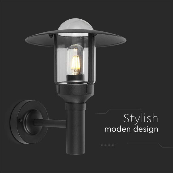 Schwarze Wandleuchte mit klarem Lampenschirm für den Außenbereich
