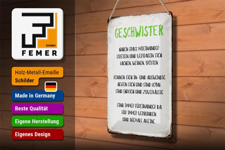 Blechschild Spruch 20x30cm Geschwister füreinander da