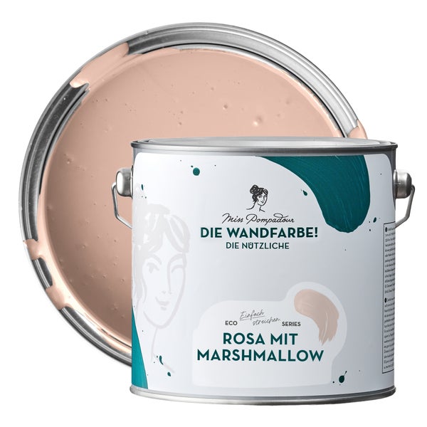 MissPompadour abwaschbare Wandfarbe 2.5L Rosa mit Marshmallow - hohe Deckkraft und Ergiebigkeit - matte, scheuerbeständige Innenfarbe - geruchsarm, wasserbasiert, atmungsaktiv - Die Nützliche