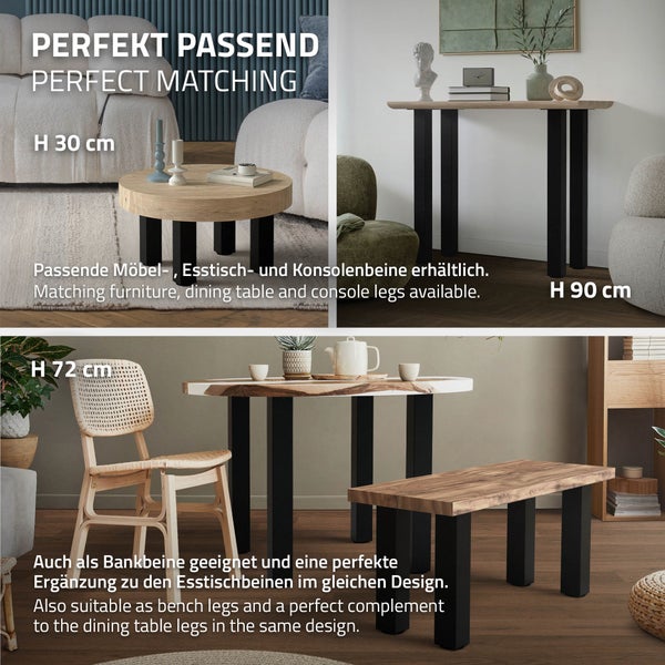 ML-Design 4er Set Tischbeine I-Design 42 cm, Schwarz glänzend, aus pulverbeschichtetem Stahl, eckig, Profil 8x8 cm, Höhenverstellbare Möbelfüße 1-4 cm, Möbelbeine für Couchtische, Bänke, TV-Möbel