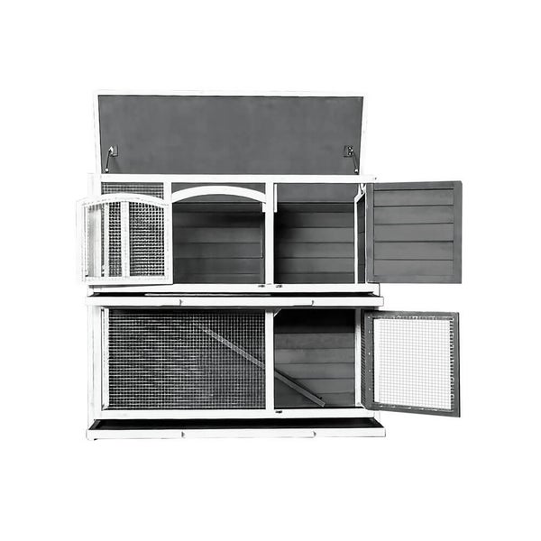Home Deluxe Kaninchenstall aus Holz MINO – 122 x 108 cm I Wetterfestes Tannenholz-Gehege für drinnen & draußen