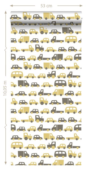 Tapete mit Auto- und Traktormuster, 53 cm breit, 10,05 m lang