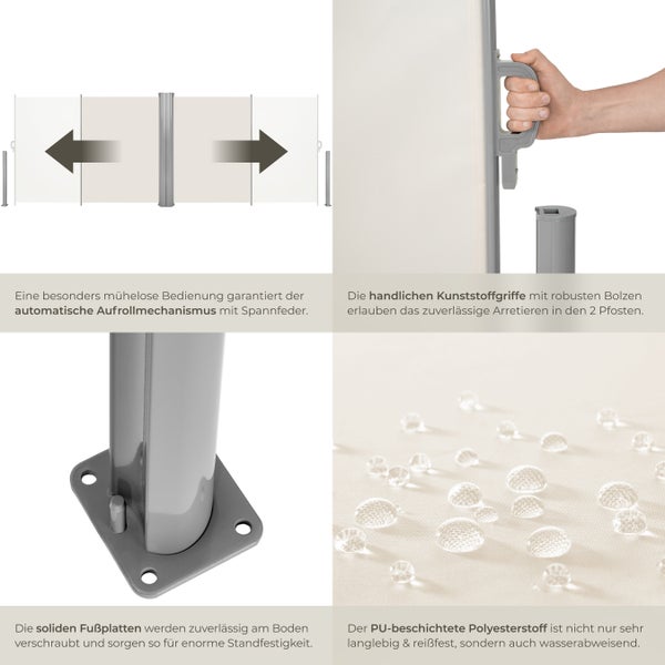 Doppel-Seitenmarkise tectake  200 x 600 cm aus Aluminium beige