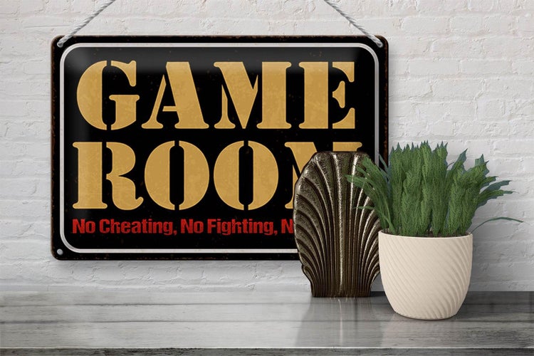 Blechschild Spruch 30x20cm Game room no cheating no fighting