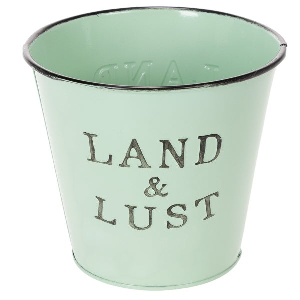 Zinkeimer mit Aufschrift Land und Lust, mintgrün, rund