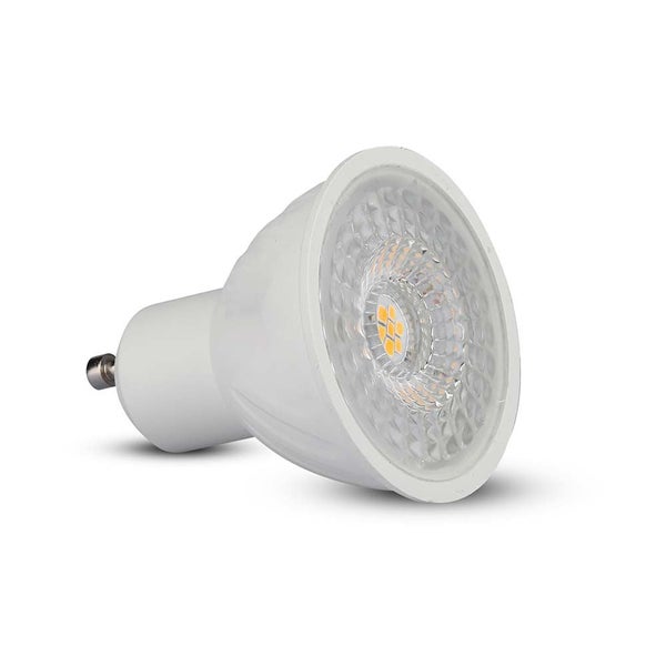 LED-Reflektorlampe mit GU10-Sockel und weißem Gehäuse.