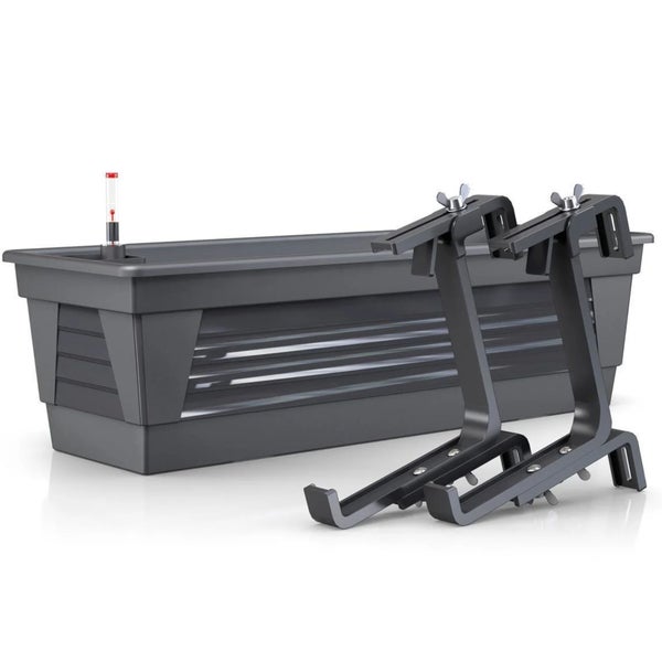 Plastard Blumenkasten 80 x 21 x17 cm Anthrazit mit Hydroeinsatz, Wasserstandsanzeiger und passender Halterung