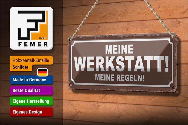 Blechschild Spruch 27x10cm meine Werkstatt meine Regeln Dekoration