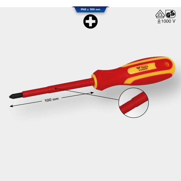 Brilliant Tools Schraubendreher mit Plusprofil PH2 x 100 mm und VDE Zeichen