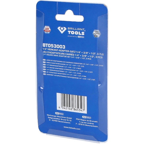 BRILLIANT TOOLS 1/4 Vierkant-Adapter-Satz 1/4 + 3/8 + 1/2 3tlg. - BT053003