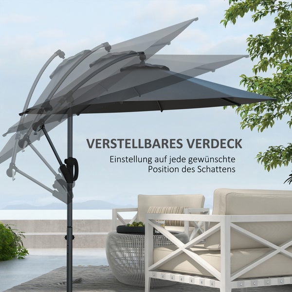 Outsunny Ampelschirm mit Kreuzfuß, mit Kurbel, Neigung und 8 Rippen, für Außenpool, Garten, Balkon,  Ø293 cm, Metall, Polyester, Grau