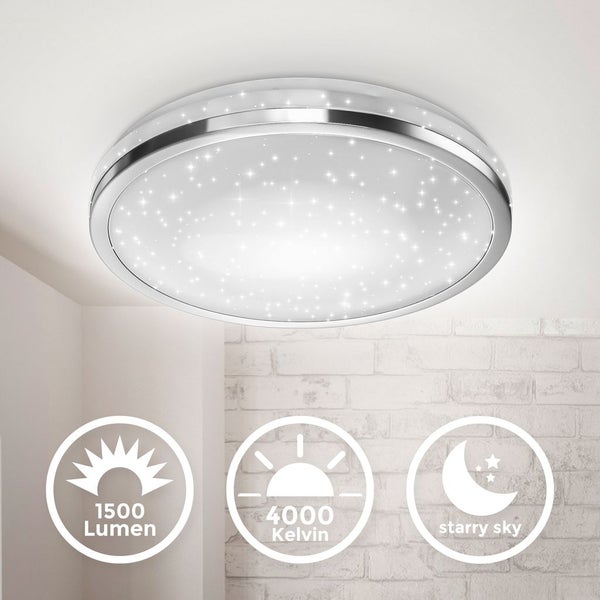 Deckenleuchte Ø32,9 cm - 15W, 1500lm, LED, Sternenhimmel, neutralweiß, chromfarbig