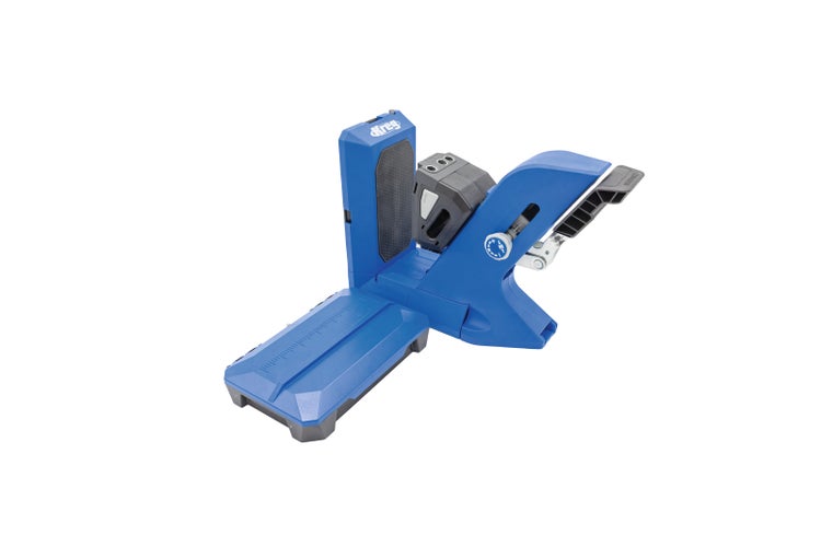 Kreg Taschenloch-Bohrschablone 720 für Holzverbindungen aus blauem und schwarzem Kunststoff.