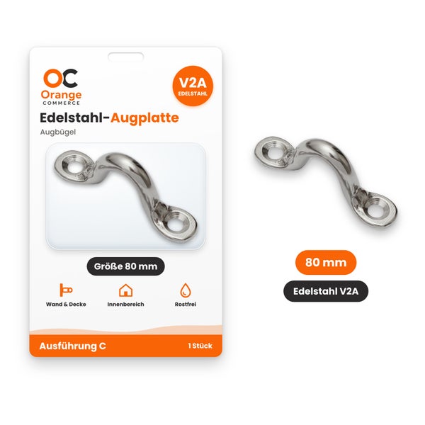 Orange Commerce Augplatte aus Edelstahl V2A, 80 Millimeter, für Wand und Decke im Innenbereich geeignet, rostfrei, ein Stück.