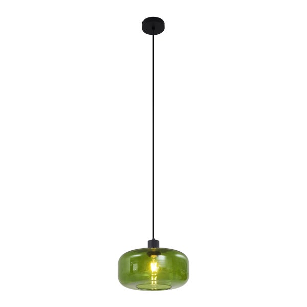Retro-Pendelleuchte Schwarz mit Grünglas - Bizle