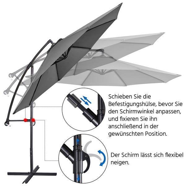 Verstellbarer Sonnenschirm mit Neigungsfunktion und flexibler Befestigungshülse