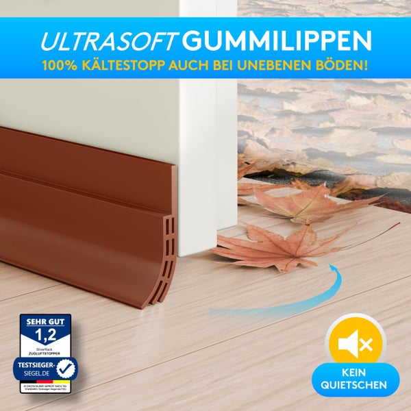 SilverRack Zugluftstopper für Türen Braun [1 x 1m] - Zuschneidbare Türdichtung selbstklebend - Türdichtung unten - Gummilippe Tür Dichtung Zugluft - Tür Windschutz, Schallschutz & Kälteschutz