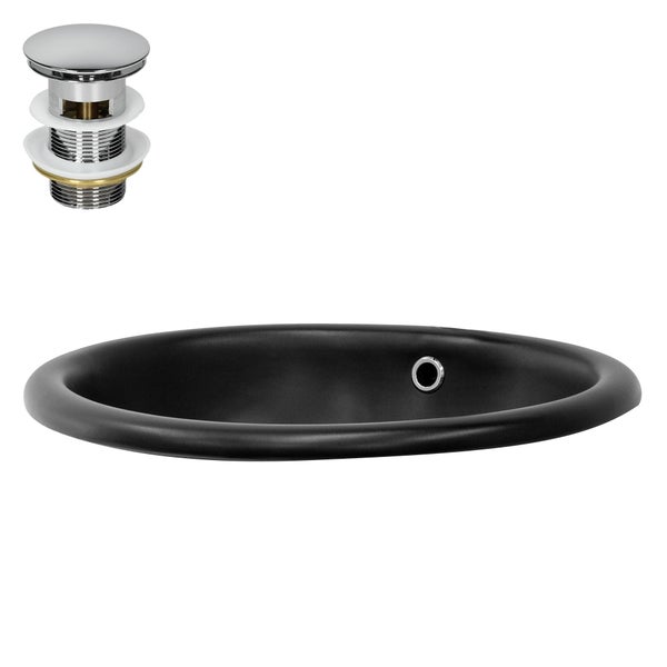 ML-Design Waschbecken aus Keramik Schwarz matt 49x40,5x19,5 cm Oval mit Ablaufgarnitur, Einbauwaschbecken mit Überlauf, Aufsatzwaschbecken Einbauwaschtisch Waschschale Handwaschbecken, für Badezimmer