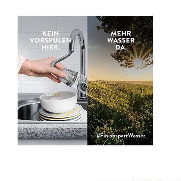 Konzeptbild: Geschirr im Spülbecken und Landschaftsszene zum Thema Wassersparen