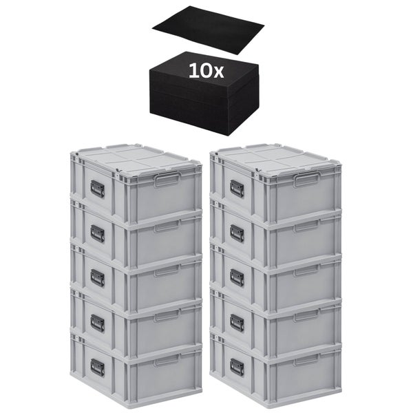PROREGAL SparSet 10 x Eurobox NextGen Portable Mit Rasterschaumstoff und Schaumstoffeinlage HxBxT 23,5 x 40 x 60 cm 44 Liter Eurobehälter Transportbox