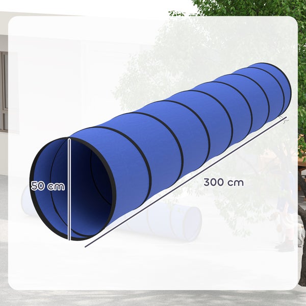 Agility-Tunnel für Hunde, Länge 300 Zentimeter, Durchmesser 50 Zentimeter.
