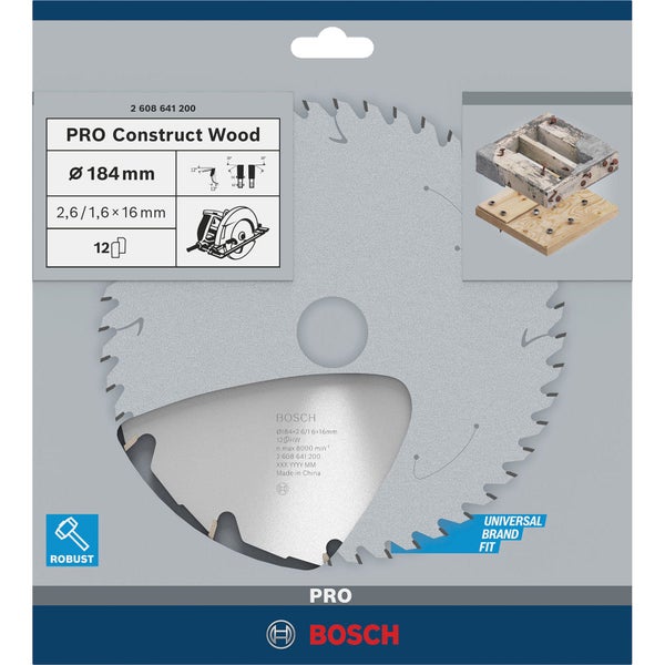 Bosch PRO Construct Wood Kreissägeblatt 184 x 2,6 x 16 mm - 2608641200