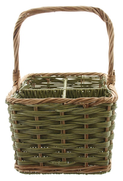 FRANK FLECHTWAREN | Flaschenkorb Washed Green, für 4 Flaschen, WEIDE, 25 x 25 x 21 cm, GH 40 cm, ohne Inhalt
