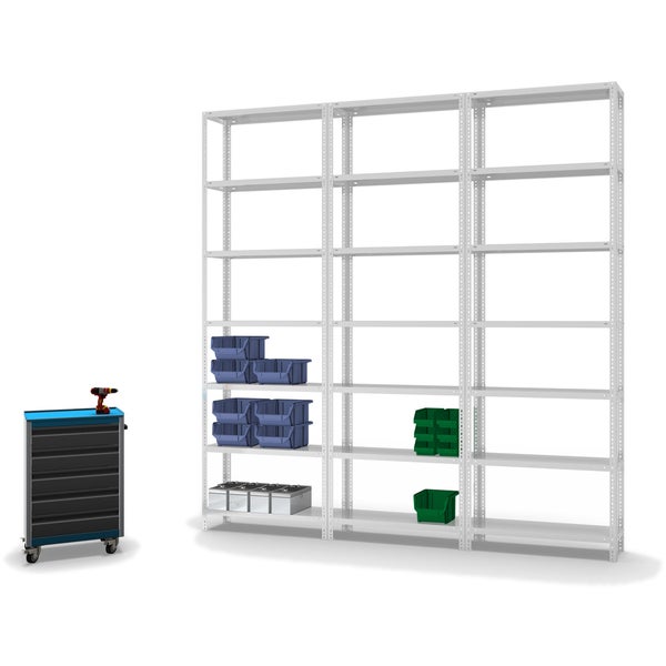 PROREGAL Fachbodenregal Schraubsystem Heavy-Duty Grundregal HxBxT 300 x 100 x 30 cm 7 Ebenen Fachlast 350 kg Beidseitig Nutzbar Lichtgrau