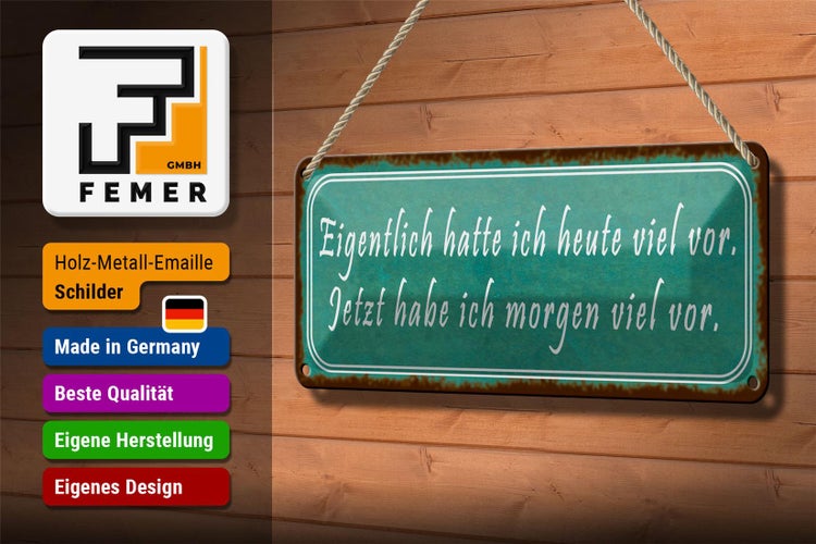 Blechschild Spruch 27x10cm ich hatte heute viel vor Dekoration