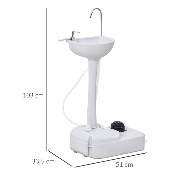 Outsunny Camping Waschbecken, Handwaschbecken mit 17L Wassertank, 51L x 33,5B x 103H cm, HDPE, Grau