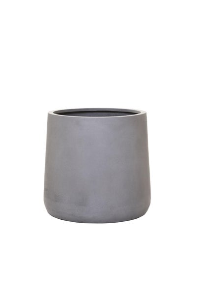 Runder Pflanzkübel in Grau, Beton-Optik, konische Form.
