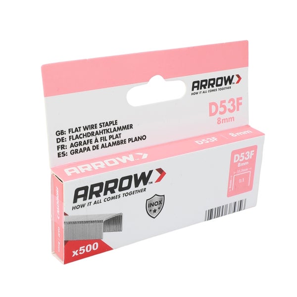 Arrow Flachdrahtklammern D53F 8 Millimeter Edelstahl rostfrei 500 Stück
