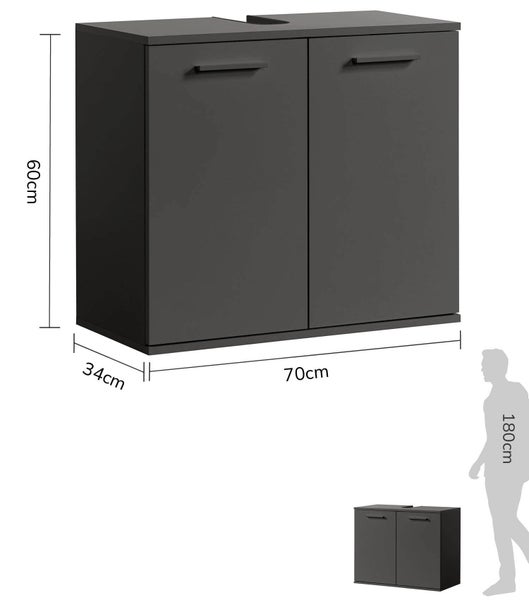 mokebo Waschbeckenunterschrank 'Der Waschbär' Waschtischunterschrank in 60x70x34 (HxBxT) in Anthrazit