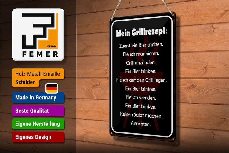 Blechschild Spruch 20x30cm Mein Grillrezept zuerst ein Bier