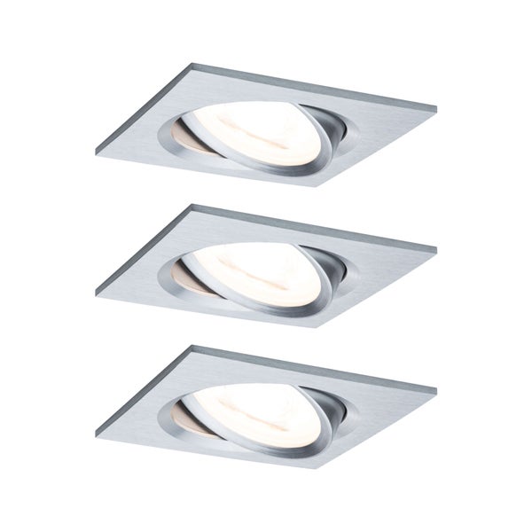 LED Einbauleuchte 3-Step-Dim Nova Basisset schwenkbar eckig 84x84mm 50° GU10 3x6,5W 3x460lm 230V dimmbar 2700K Alu gedreht