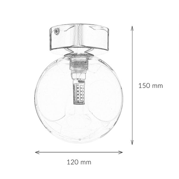 Skizze einer Deckenleuchte mit den Maßen 150 mal 120 Millimeter