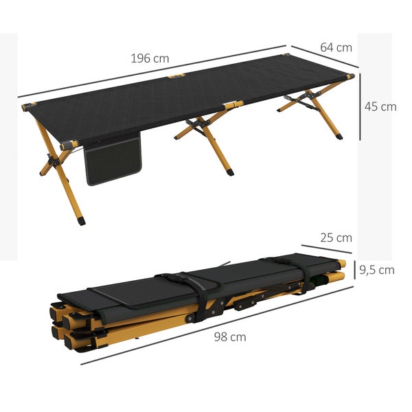 Outsunny Sonnenliege, Gartenliege, 196L x 64B x 45Hcm, Aluminium, Oxford, Schwarz