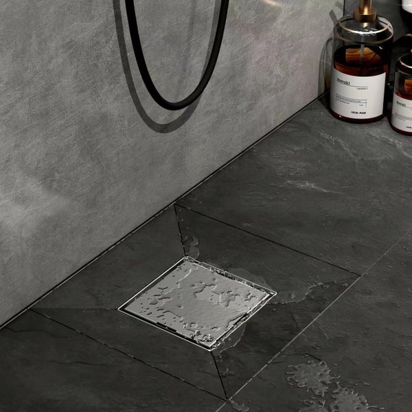 EMKE Duschrinne Quadratischer Bodenablauf 2 in 1 Komplettset Edelstahl Duschrinne mit Bodenablaufabdeckung,Geruchsstop und Haarsieb Randablauf Chrom