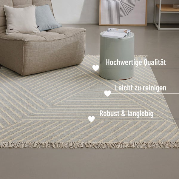 Kelim Teppich Pastell Grau Modern Pop WECONhome 80x150 cm